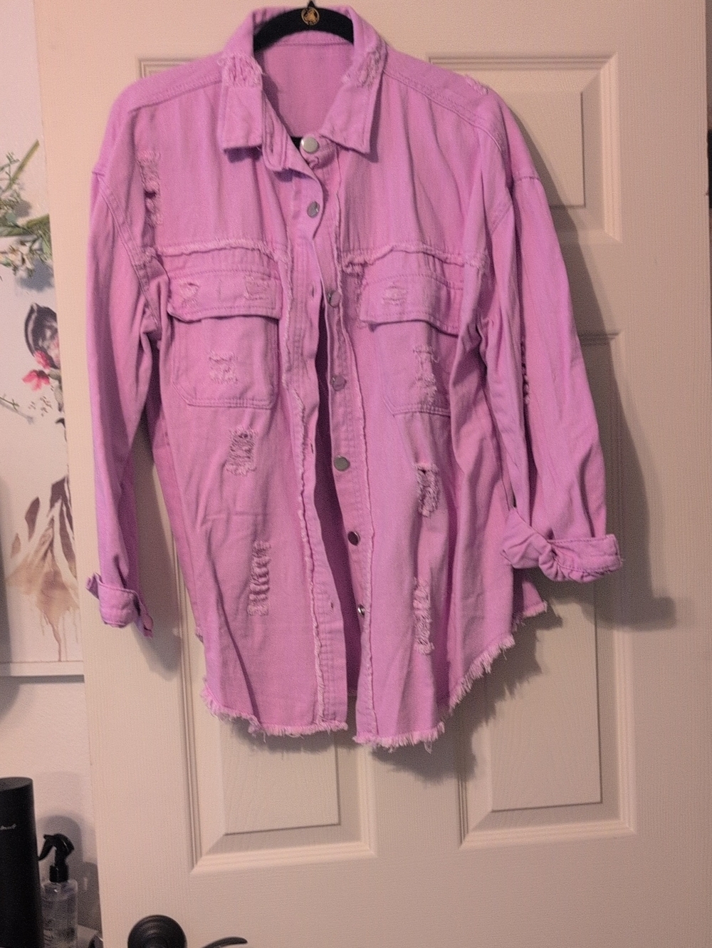 Distressed Lavender Button-Front Jacket